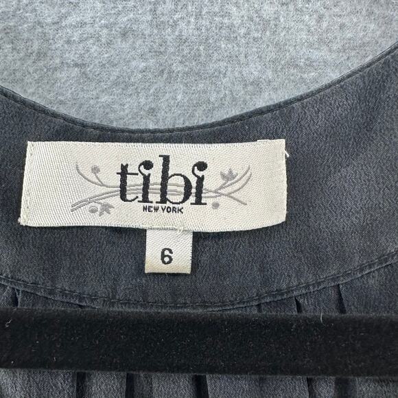 TIBI Women's sz 6 Black 100% Silk Blouse 3/4 length sleeves Loose Fit Y2K - Picture 3 of 9